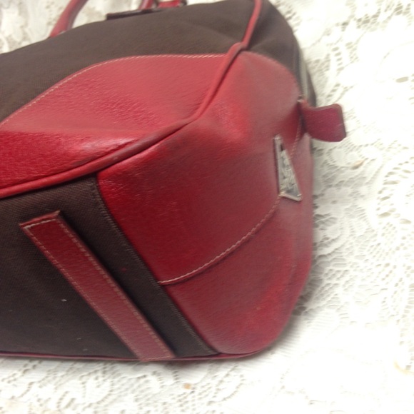 Prada Brown Canvas -Red Leather Trim Shoulder Bag - Picture 10 of 16